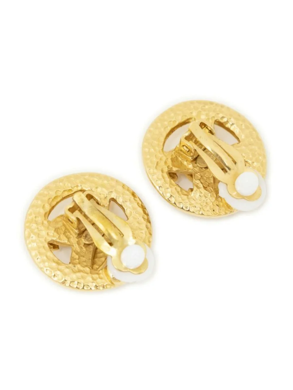 Chanel CC Logo Round Clip Type Earrings Gold Plated